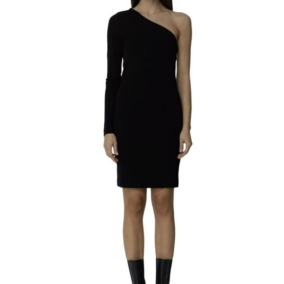 Just Cavalli $530 Black Rhinestone Trim One-Shoulder Mini Dress Sz 38 XS NWT - Picture 1 of 7